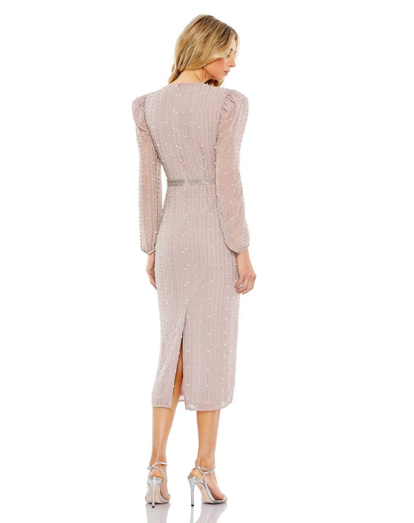 Vestido De Festa Midi Bordado Fenda Nas Costas Mac Duggal
