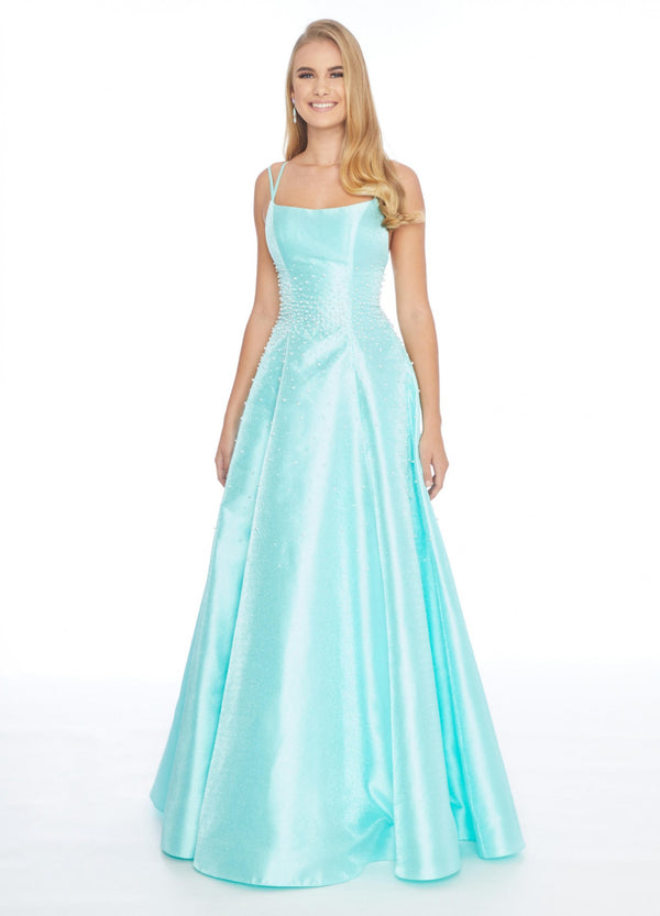Vestido de Festa Longo Alça Fina Detalhe Pérolas Ashley Lauren
