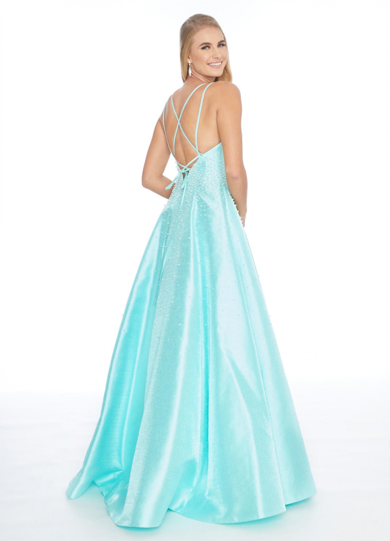 Vestido De Festa Longo Alça Fina Detalhe Pérolas Ashley Lauren