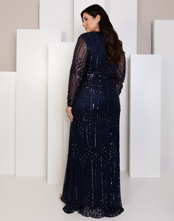 Vestido De Festa Longo Bordado Manga Longa Mac Duggal
