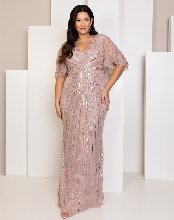 Vestido De Festa Longo Bordado Manga Godê Capa Mac Duggal