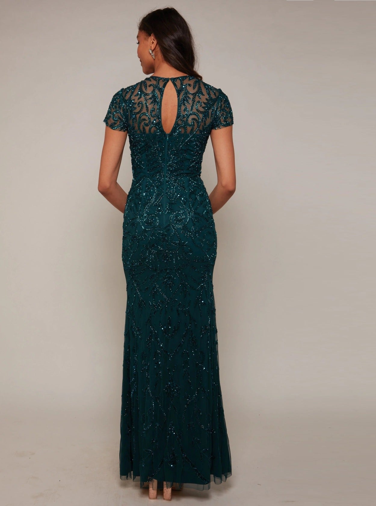 Vestido De Festa Longo Bordado Manga Curta Alyce Paris