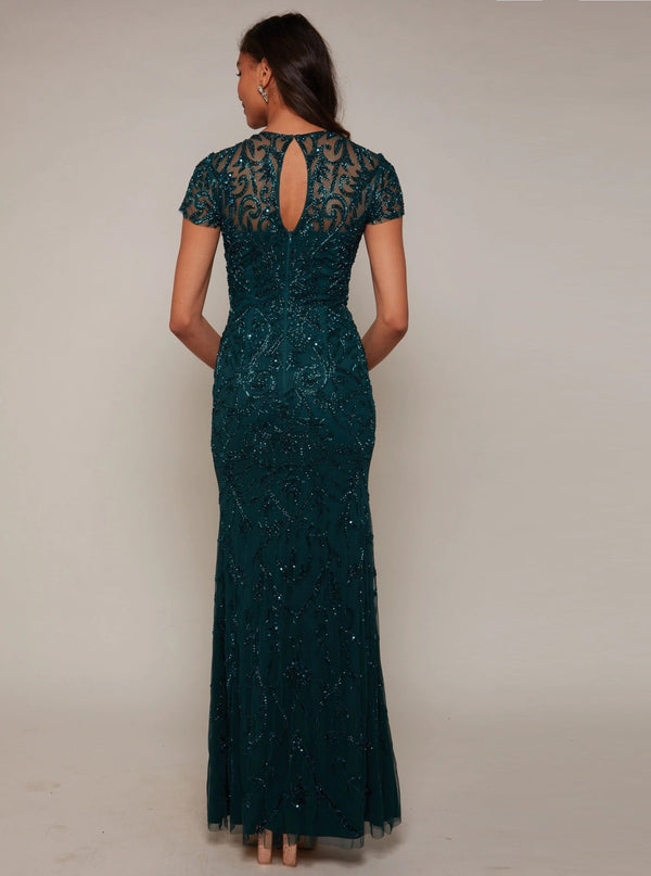 Vestido De Festa Longo Bordado Manga Curta Alyce Paris