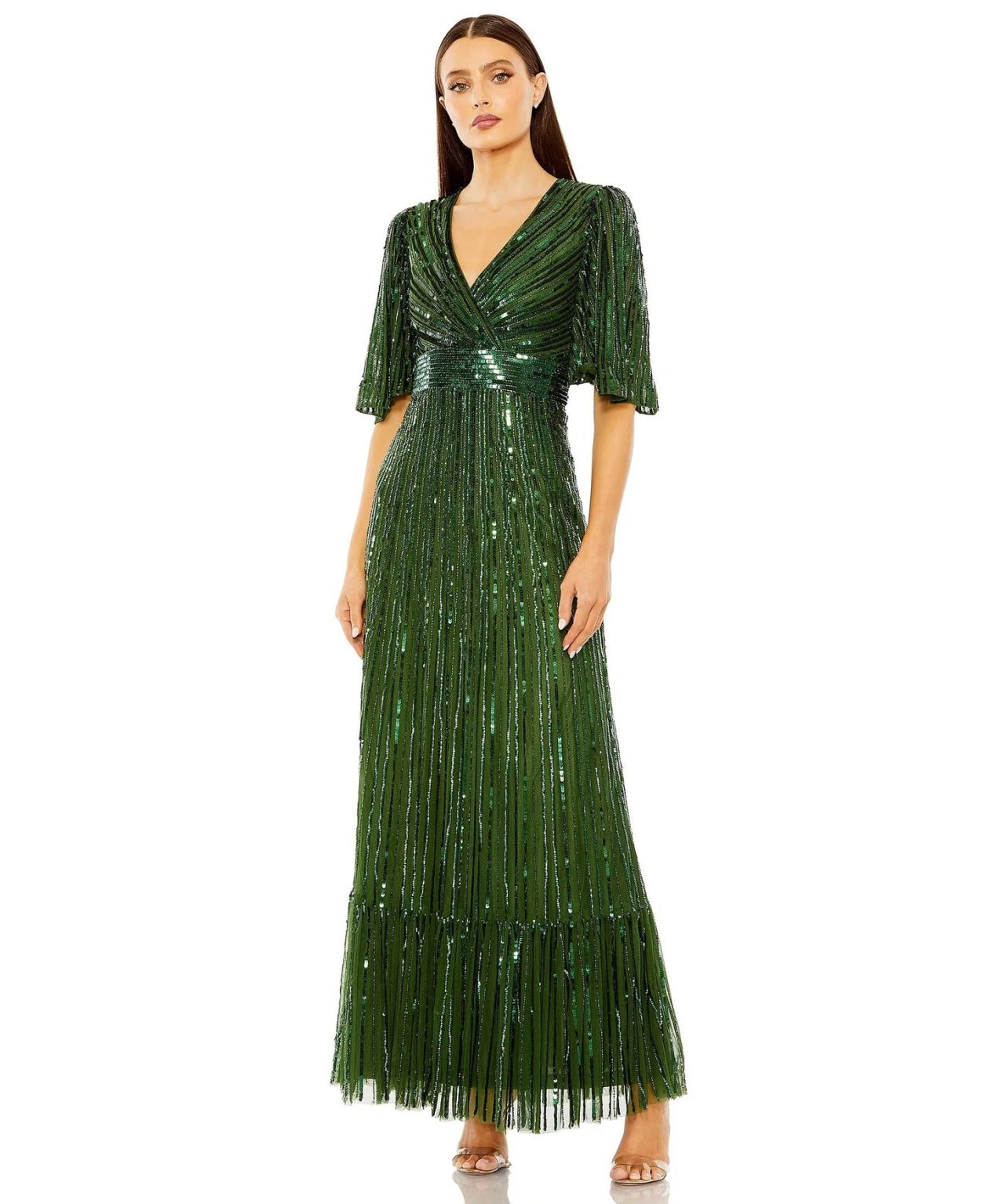 Vestido De Festa Longo Bordado Manga Godê Mac Duggal