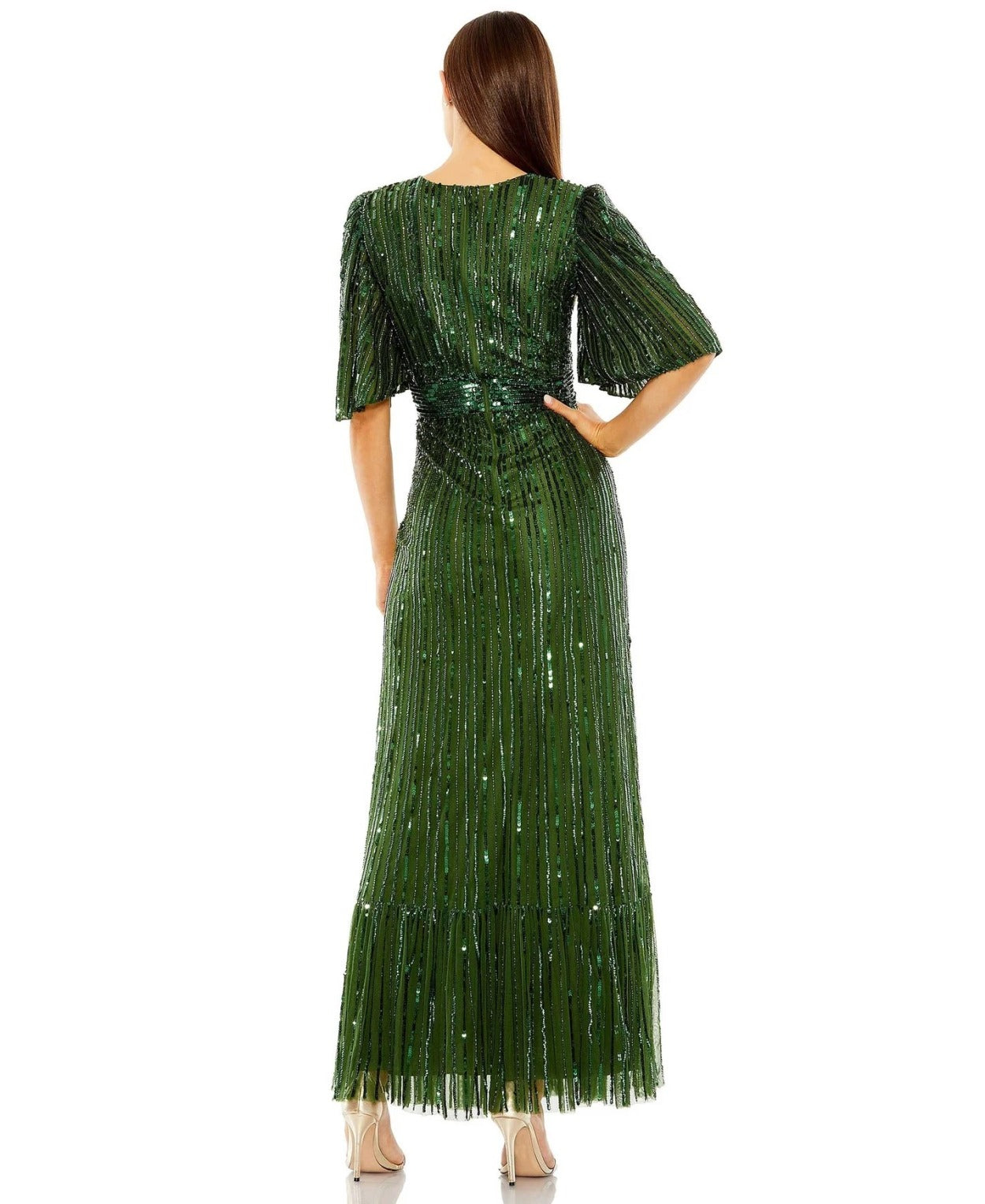 Vestido De Festa Longo Bordado Manga Godê Mac Duggal