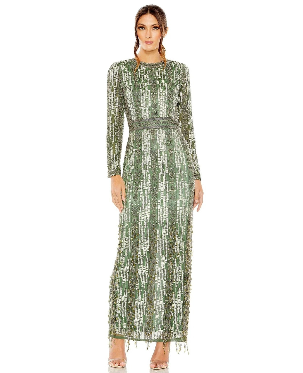 Vestido De Festa Longo Bordado Franjas Mac Duggal