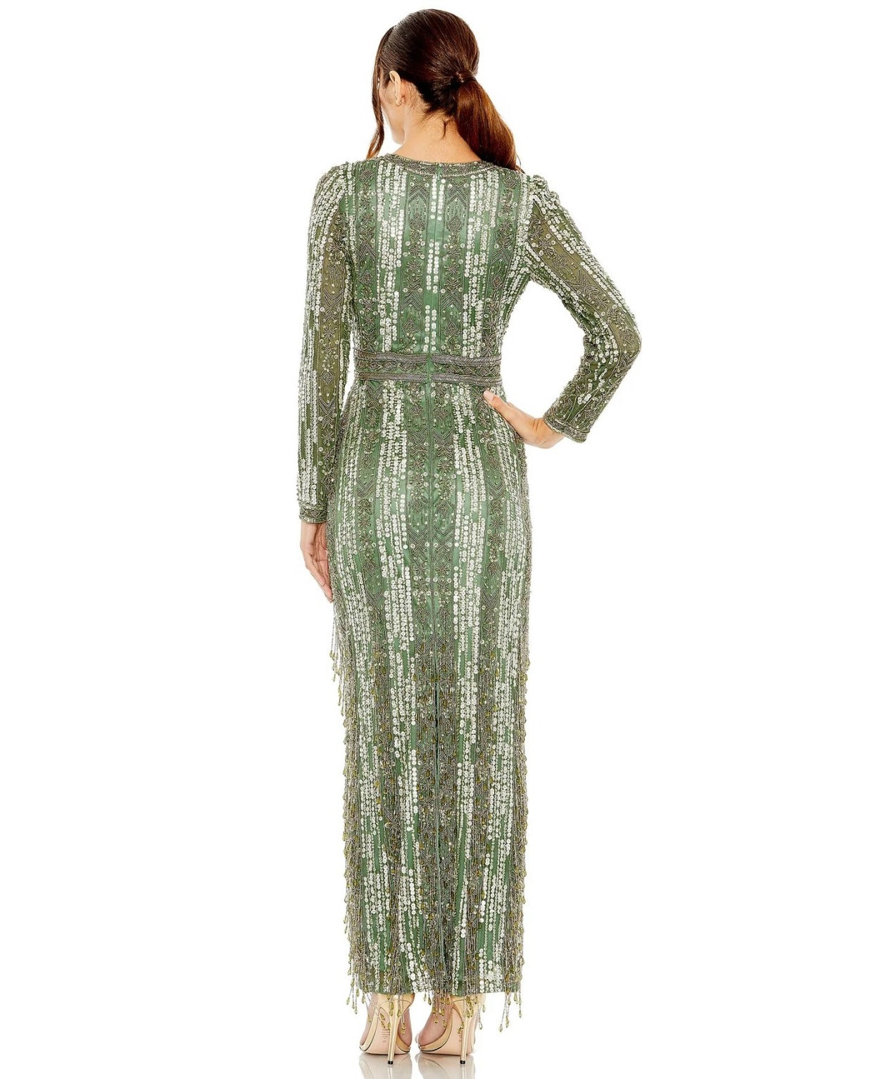 Vestido De Festa Longo Bordado Franjas Mac Duggal