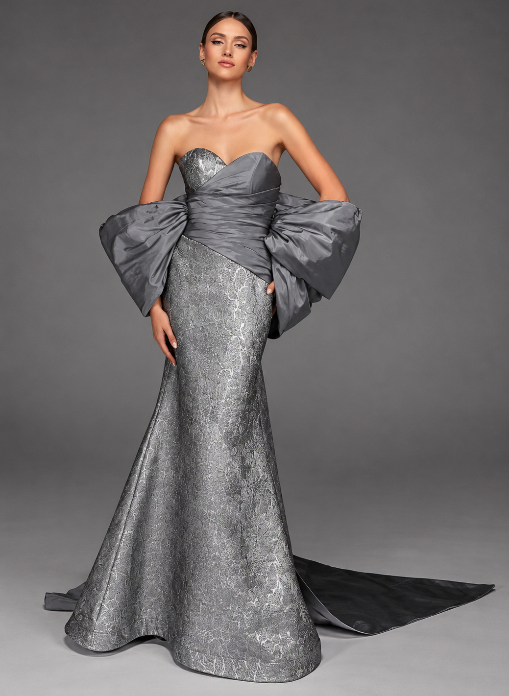 Vestido de Festa Longo Jacquard Metalizado Alyce Paris