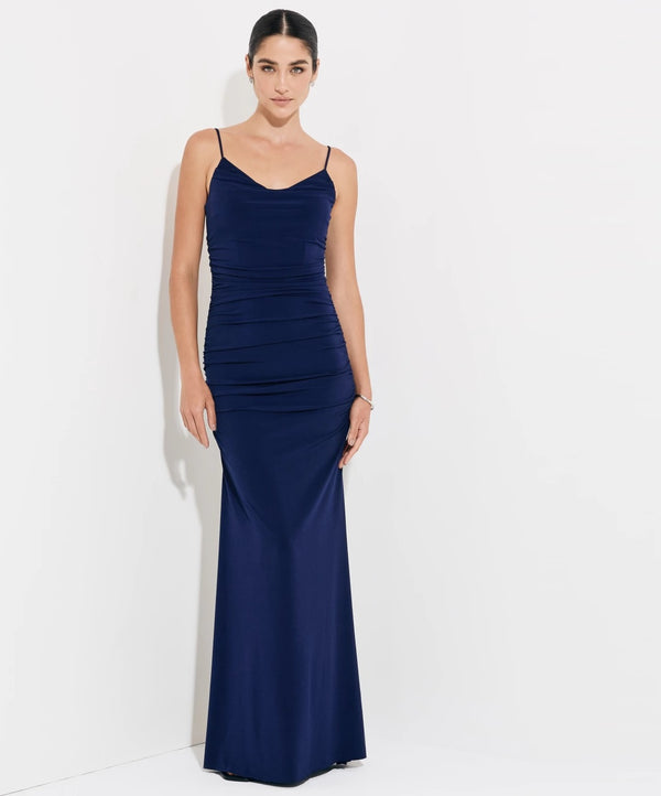 Vestido Longo Concept Azul Marinho e Marrom - foto 1
