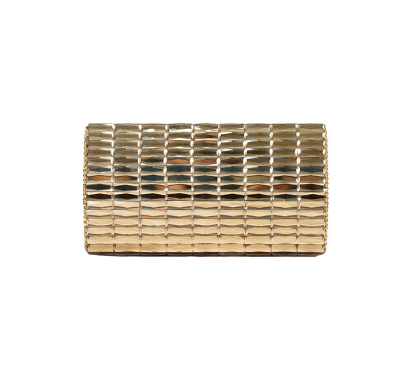 Bolsa Clutch Cristais Facetados Dourada