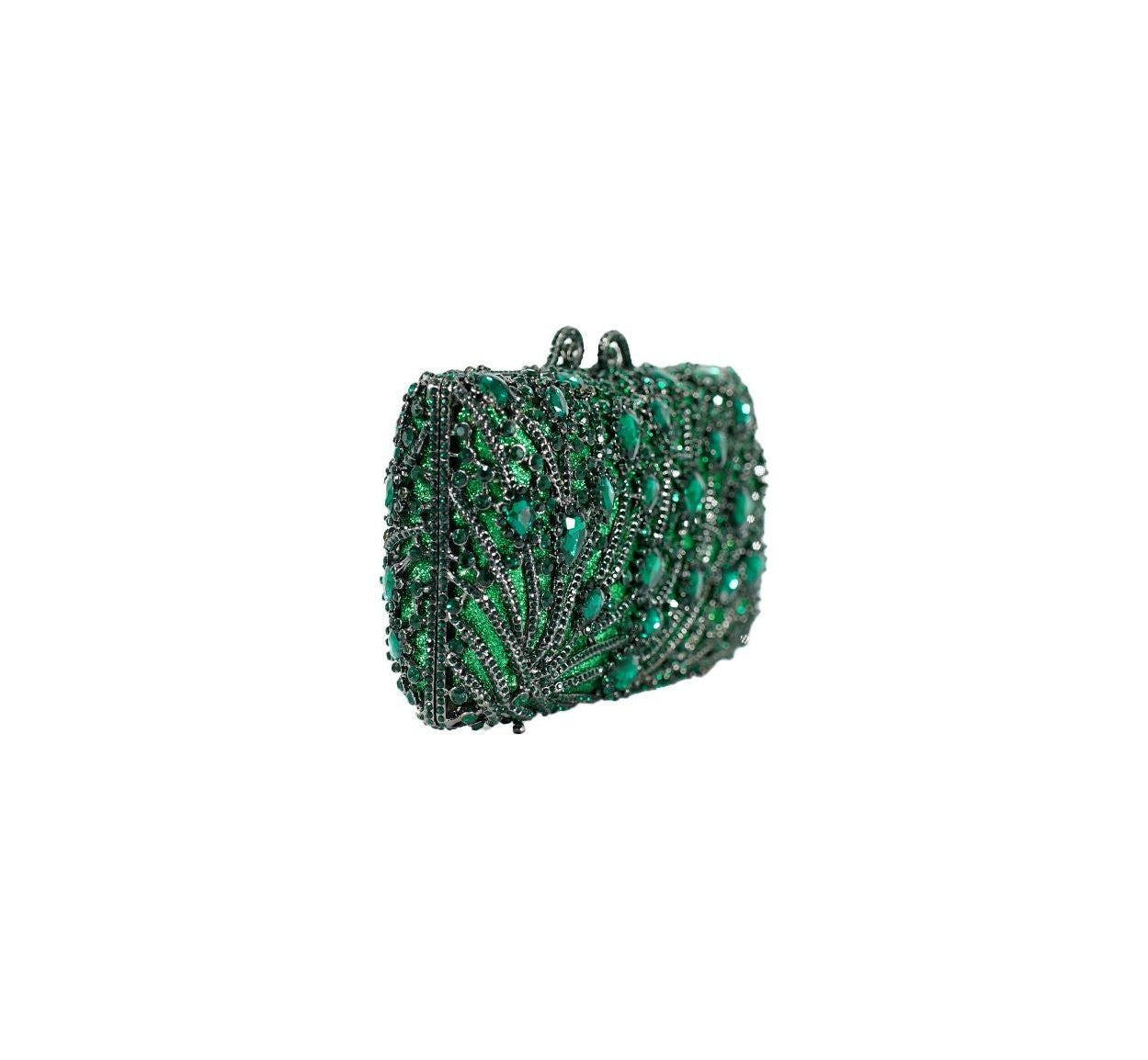 Bolsa Clutch Metal Verde Cristais
