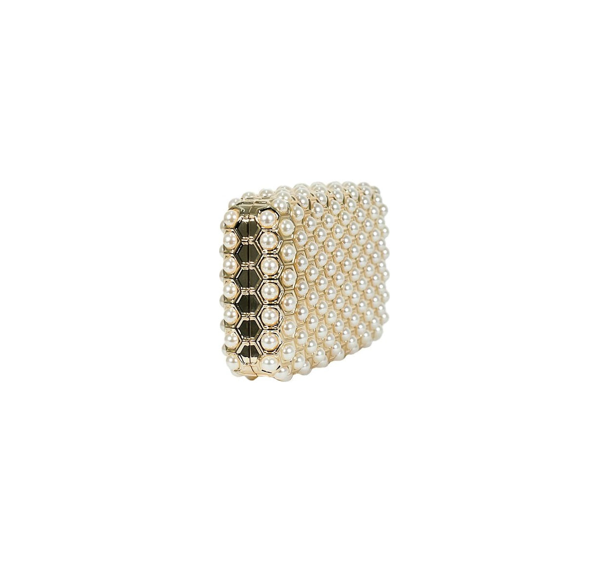 Bolsa Clutch Metalizada Dourada Com Perlas