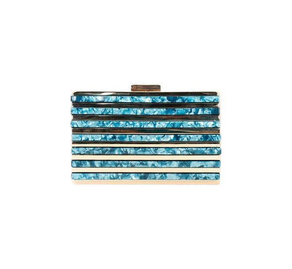 Bolsa Clutch Prata com Madre Pérola Azul