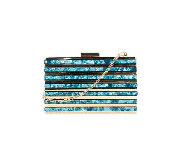 Bolsa Clutch Prata com Madre Pérola Azul